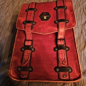 Hand made red leather backpack